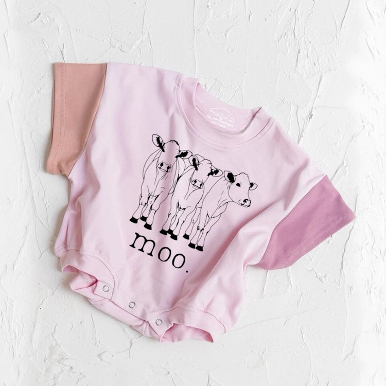 Cow Moo baby Color Block T-Shirt Bubble Romper Hippo Boutique