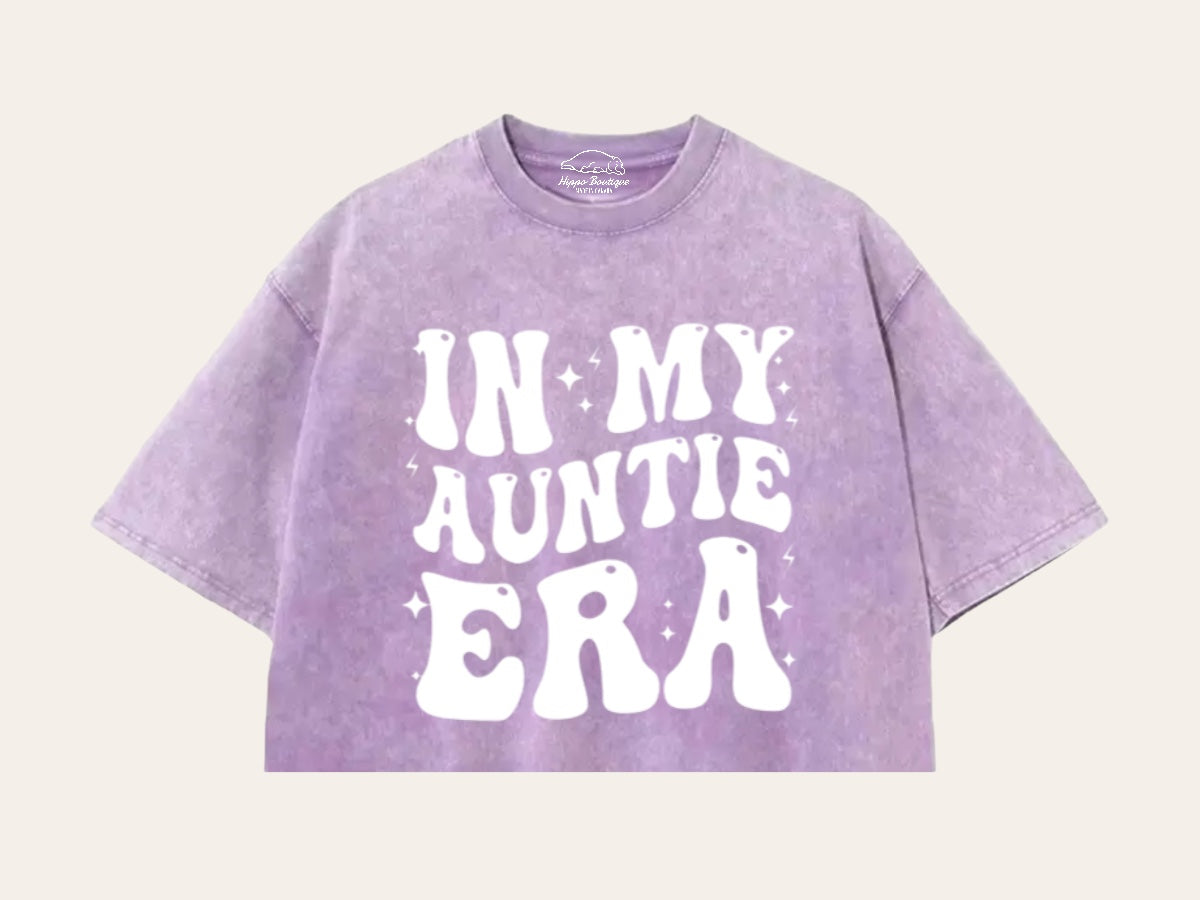 In My Auntie Era Stone Washed 100% Cotton Oversized Cropped T-Shirts Hippo Boutique
