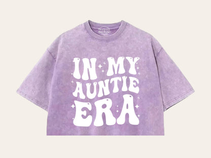 In My Auntie Era Stone Washed 100% Cotton Oversized Cropped T-Shirts Hippo Boutique