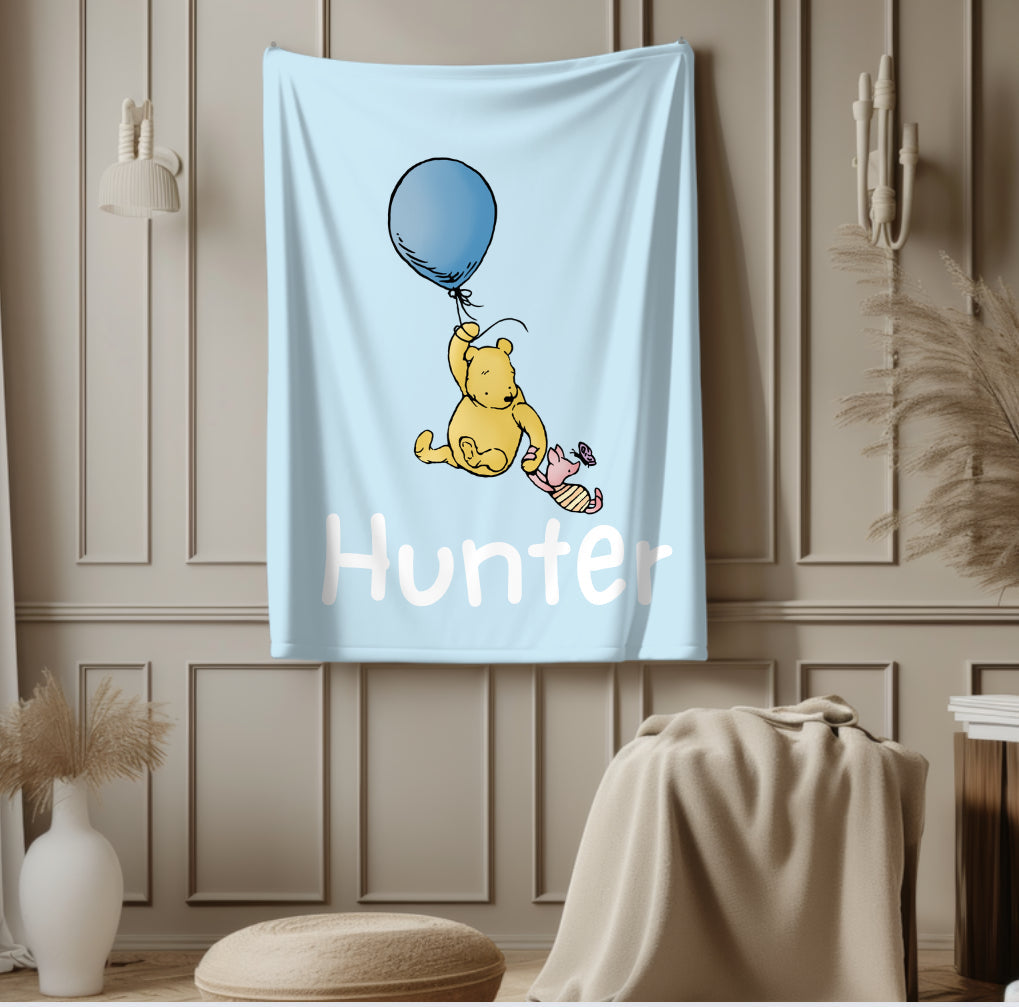 Personalized Baby and kids blanket - Bear & Pig Balloon Hippo Boutique