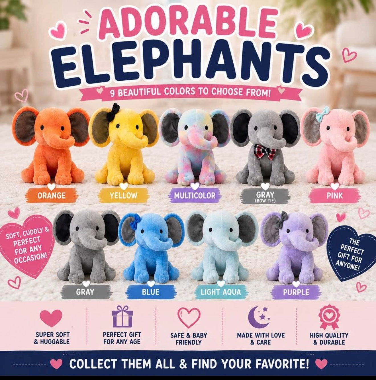 Personalized Baby Birth Stats Elephant – Custom Name & Newborn Keepsake Hippo Boutique