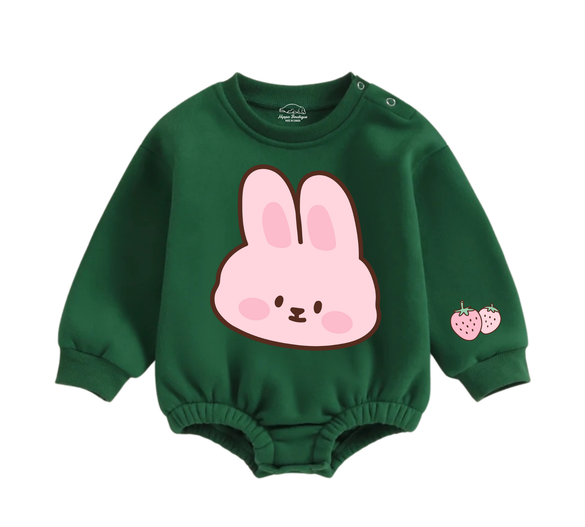 Soft warm fleece oversized Romper - Bunny Strawberry Hippo Boutique