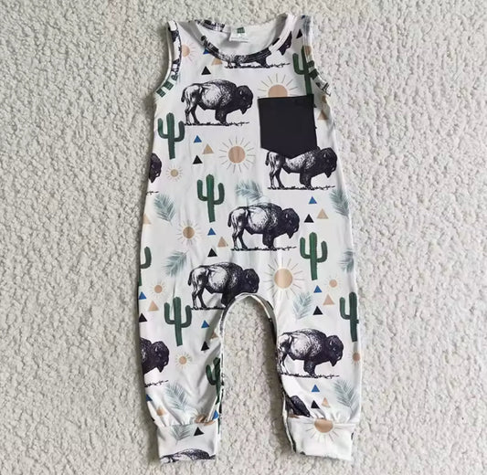 Baby Western Cactus Sleeveless Cotton Romper Bodysuit Hippo Boutique