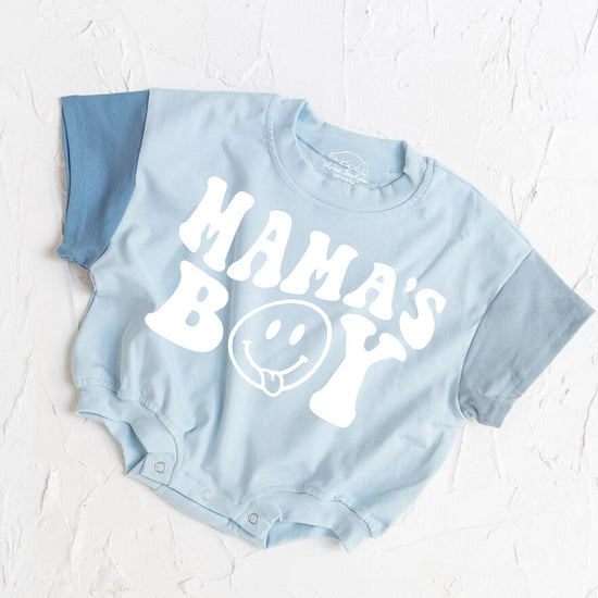 Mama’s Boy baby boy Color Block T-Shirt Bubble Romper Hippo Boutique