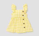 Button lemon and yellow plaid baby sleeveless ruffle dress Hippo Boutique