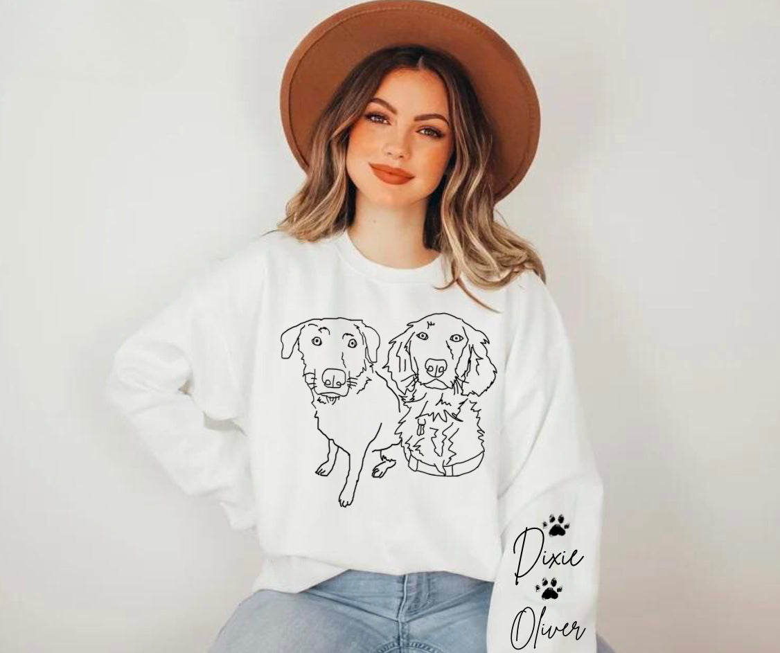 Custom Pet Portrait Sweatshirt with pet name on sleeve Hippo Boutique