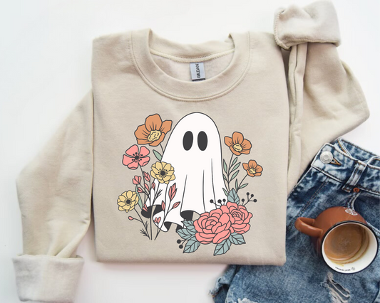 Halloween fleece crewneck Sweatshirts Floral Ghost Hippo Boutique