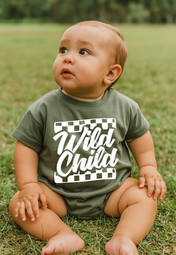 Baby t-shirt Bubble Romper - Wild Child Checkered Hippo Boutique