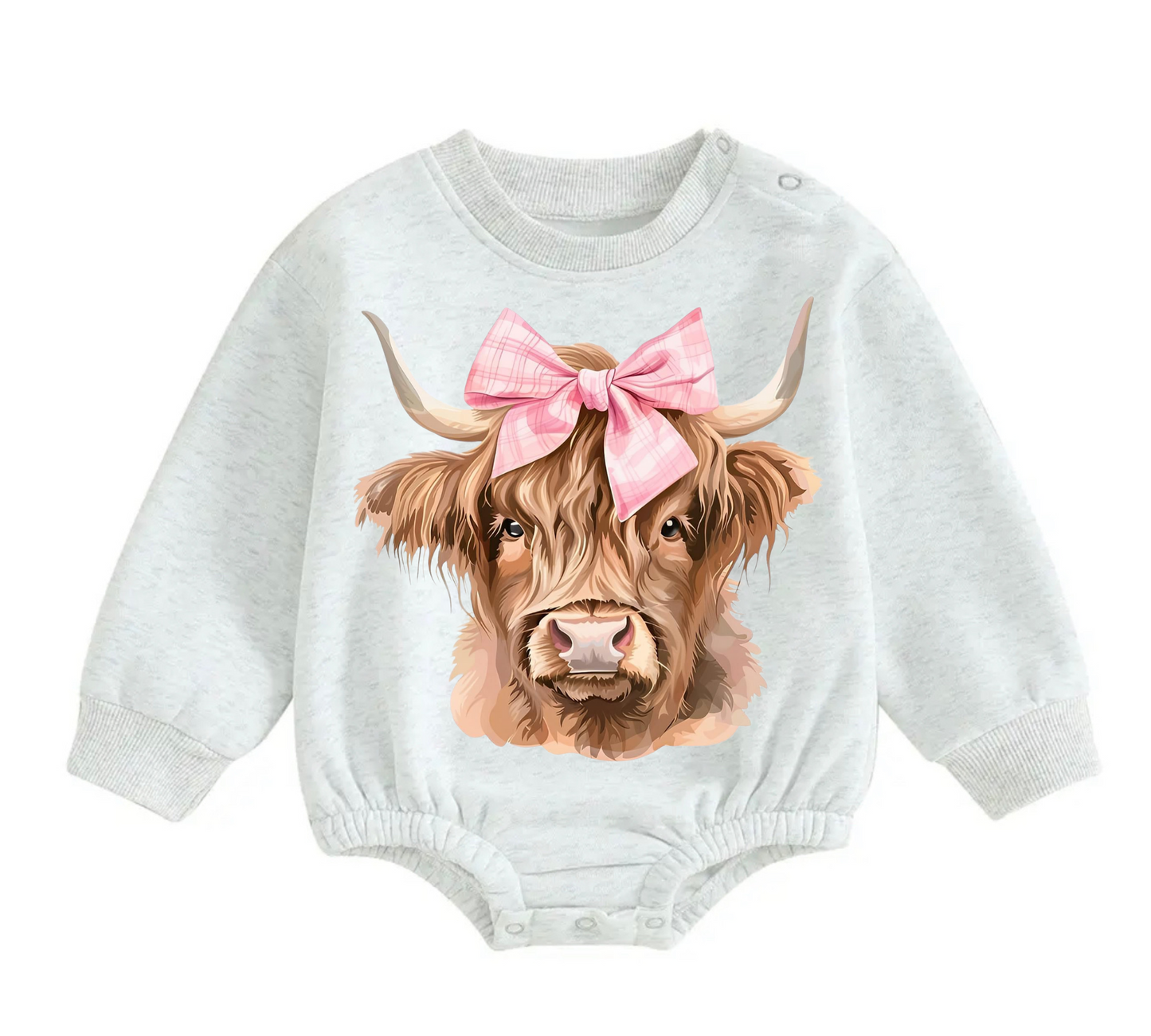 Fleece pink bow highland cow Baby Oversized Sweatshirt Bodysuit Hippo Boutique