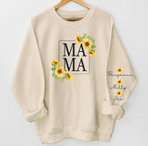Sunflower Mama Sweatshirt with children’s name on sleeve Hippo Boutique