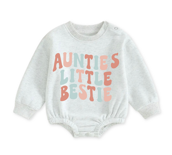 Soft warm fleece Auntie’s Little Bestie Oversized Sweatshirt Romper