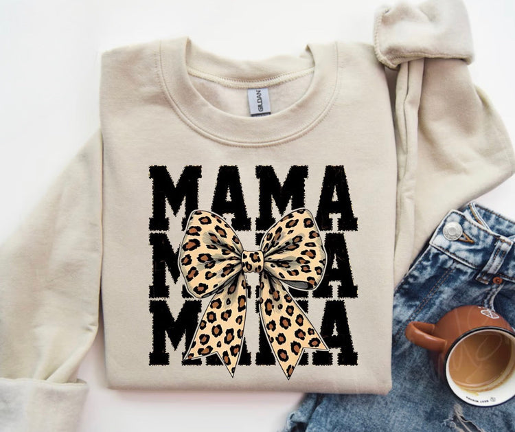T-Shirts Sweatshirts & Hoodies - Leopard Bow Mama Hippo Boutique