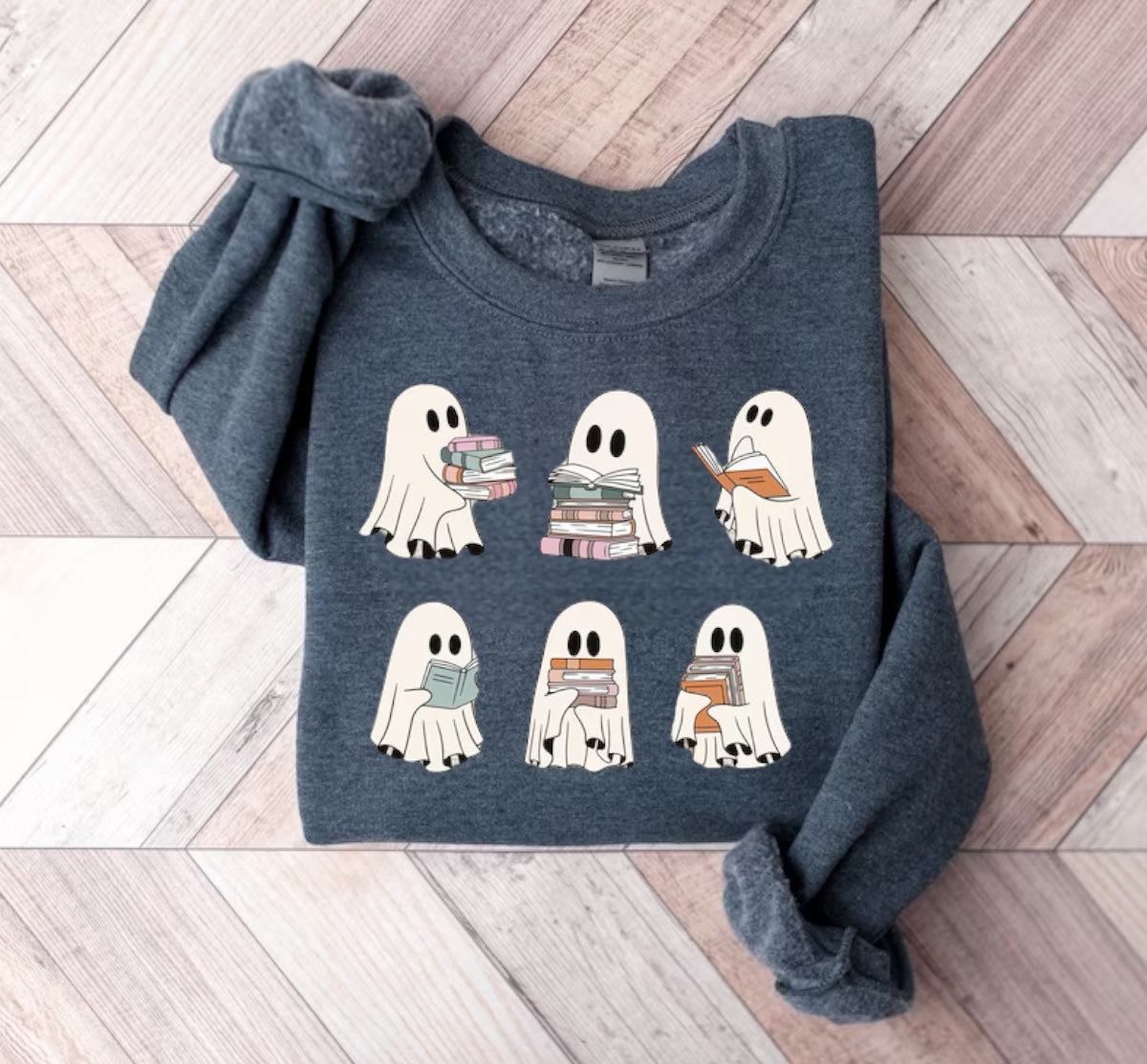 Halloween fleece crewneck Sweatshirts Reading Ghosts Hippo Boutique