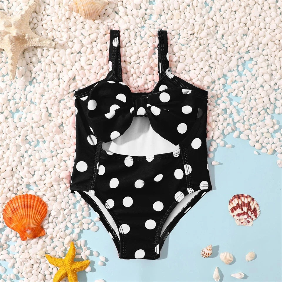 Baby Girl One Piece Polka Dot Bow Rash Guards Hippo Boutique