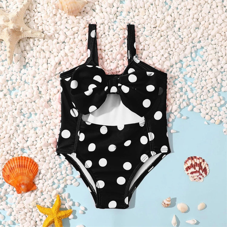 Baby Girl One Piece Polka Dot Bow Rash Guards Hippo Boutique