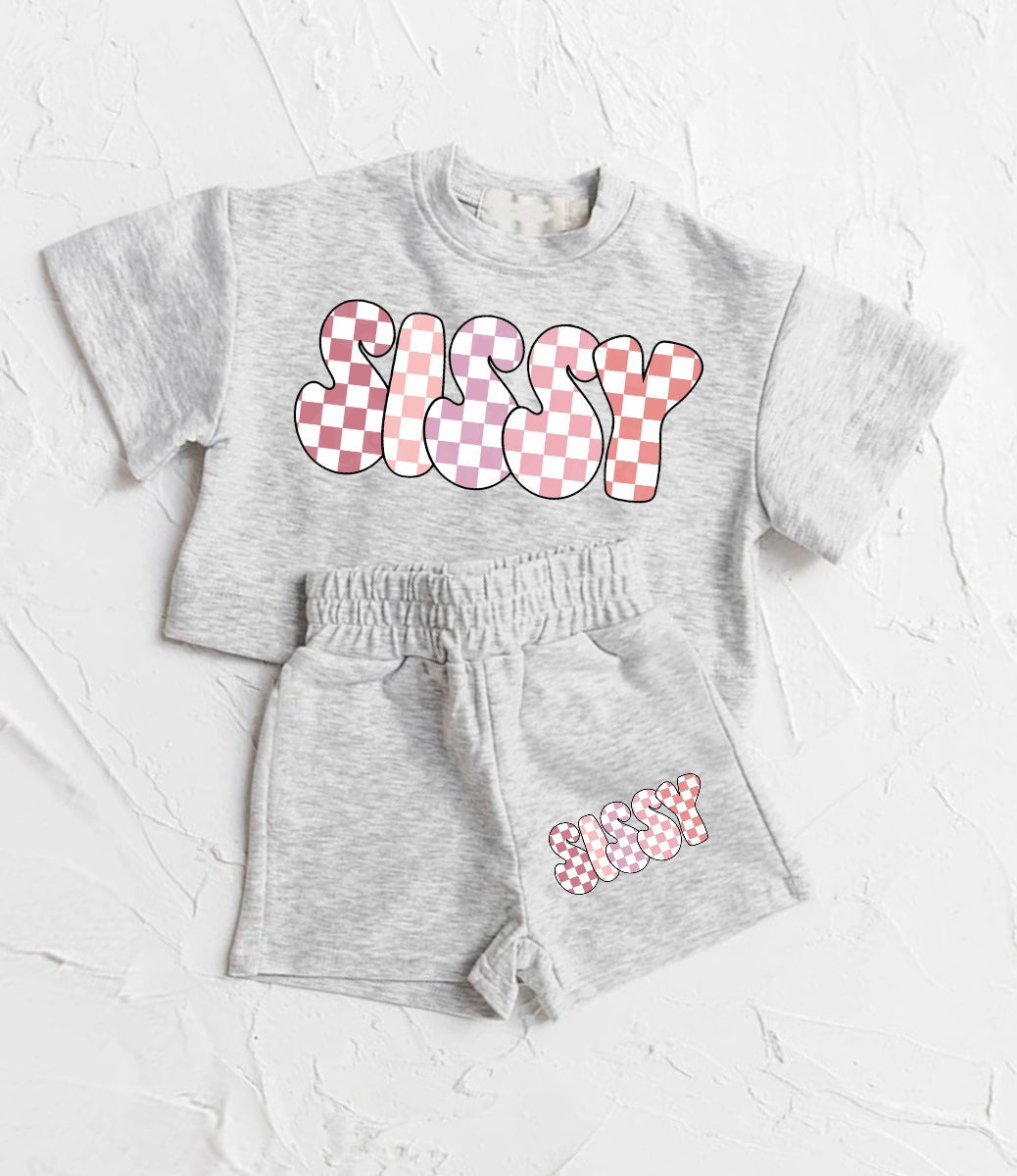 Checkered Sissy Baby Girl T-Shirt & Shorts outfit Hippo Boutique