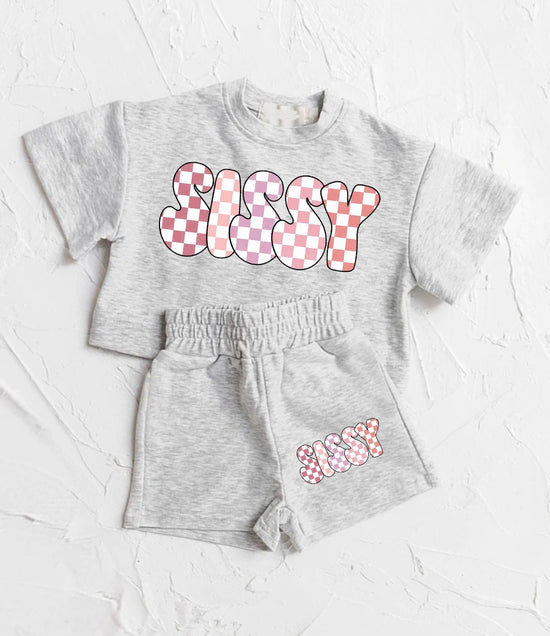 Checkered Sissy Baby Girl T-Shirt & Shorts outfit Hippo Boutique