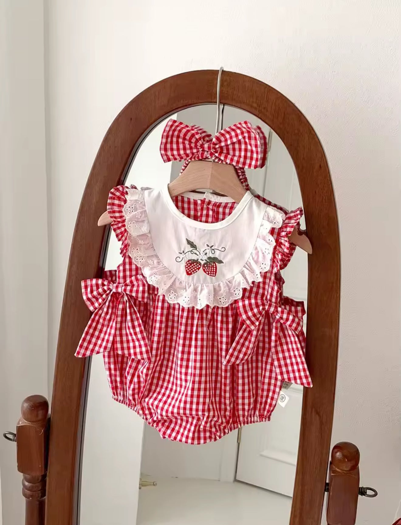 Strawberry Sleeveless Baby Dress with Bows Hippo Boutique
