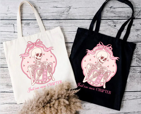 Bookish Gifts Bookworm Shoulder Bag just one more chapter smut romance Tote Bag library Book Bag Book Carrying Bag Book Lover Gifts, one more chapter skeleton bookish