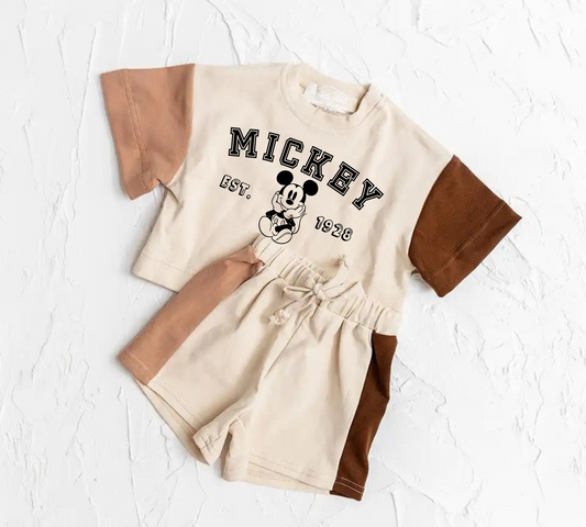 Mouse Baby and Kids cotton color block t-shirt & shorts outfit Hippo Boutique