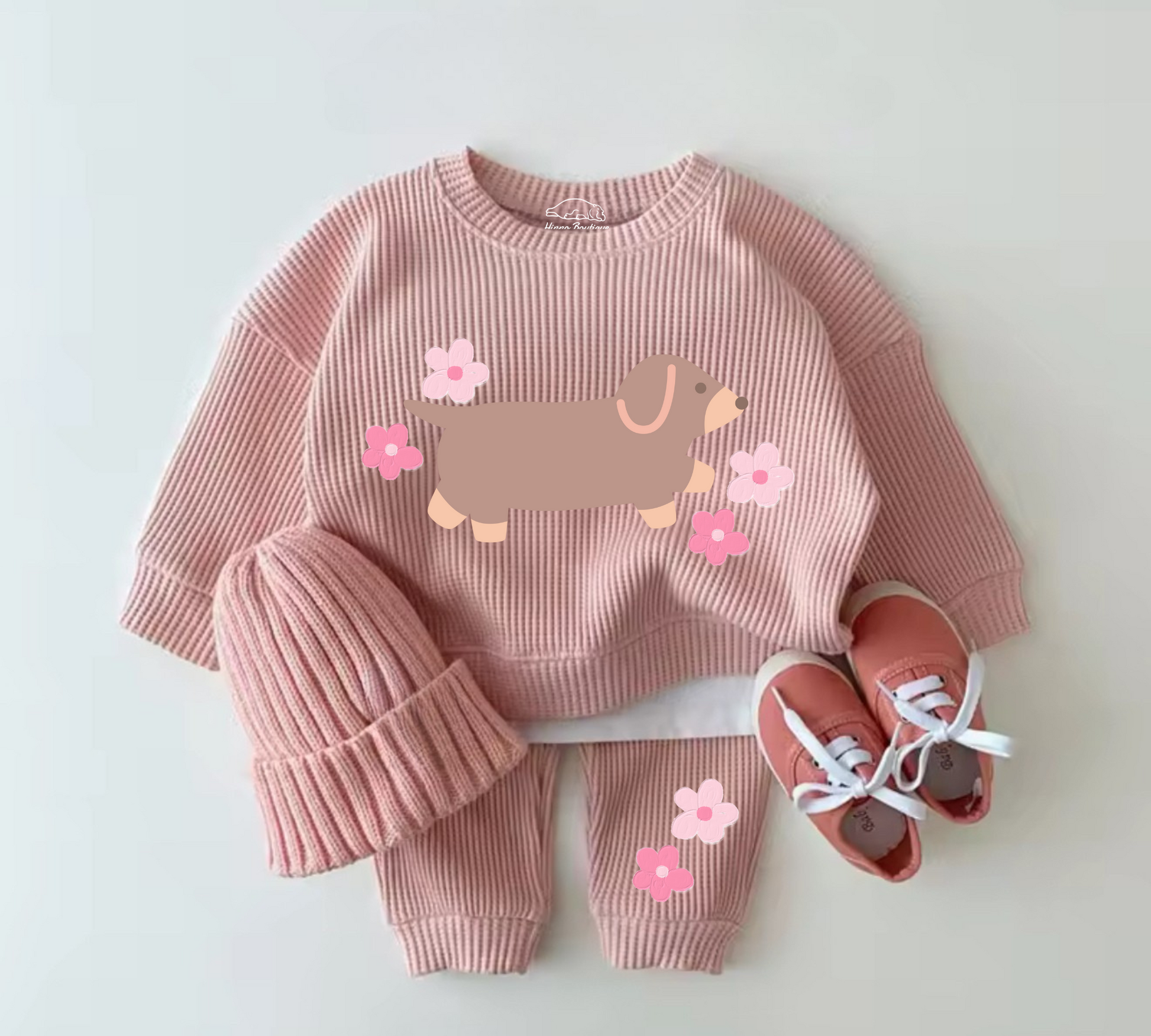 Baby Waffle Knit Jogger Outfit - Floral Dachshund Hippo Boutique