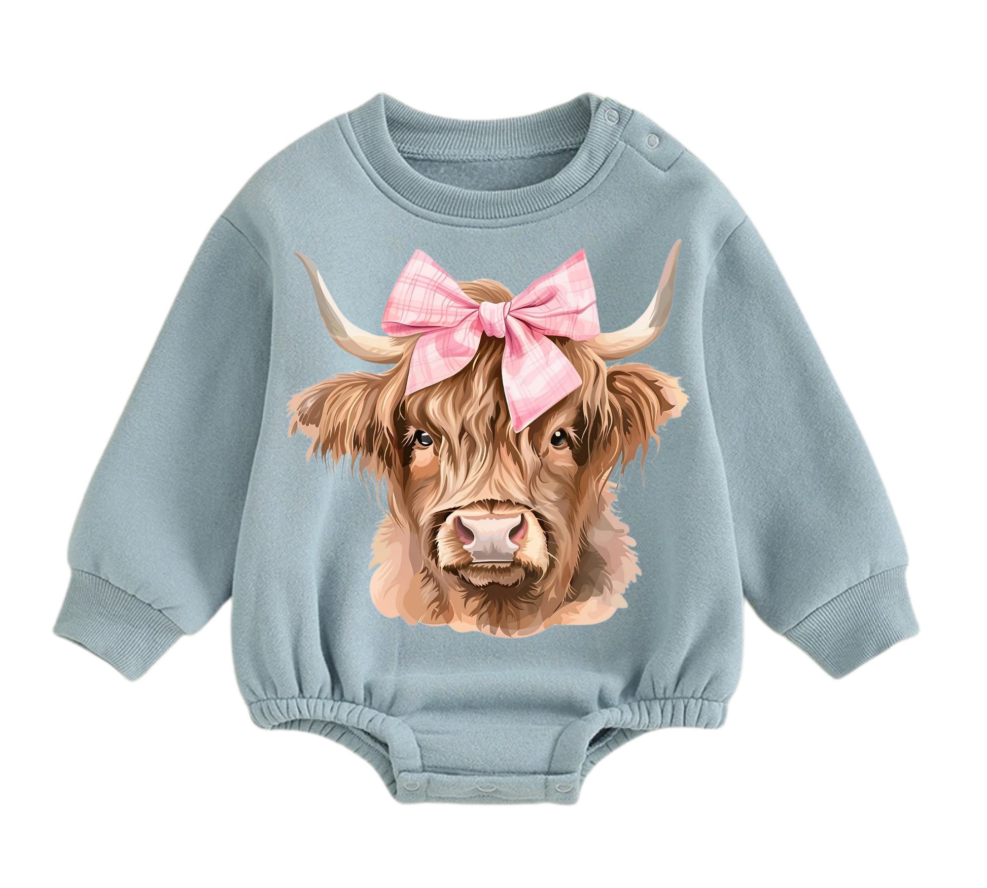 Fleece pink bow highland cow Baby Oversized Sweatshirt Bodysuit Hippo Boutique