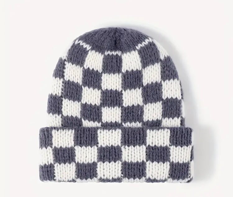 Checkered Print Knit Beanies Hippo Boutique