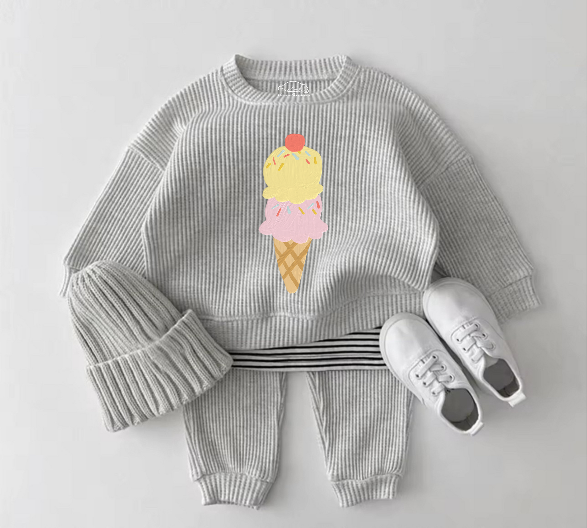 Baby Waffle Knit Jogger Outfit - Ice Cream Hippo Boutique