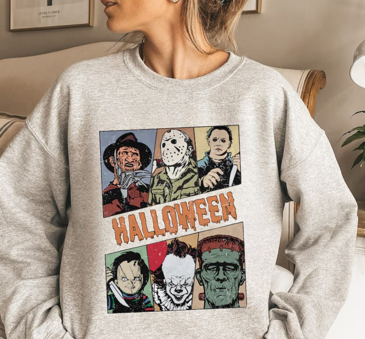 Halloween fleece crewneck Sweatshirts Horror Hippo Boutique