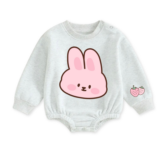 Soft warm fleece oversized Romper - Bunny Strawberry Hippo Boutique