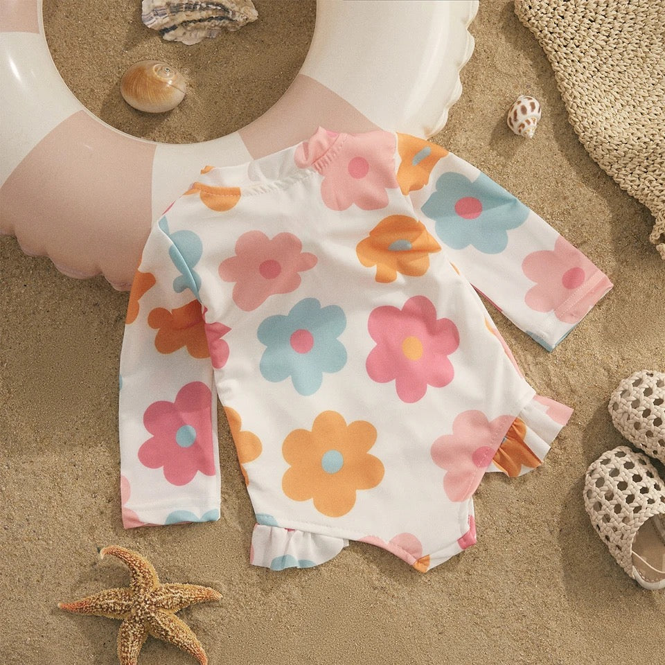Baby Girl Boho One Piece Rash Guard Swimsuit Hippo Boutique