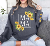 Sunflower Mama Sweatshirt with children’s name on sleeve Hippo Boutique