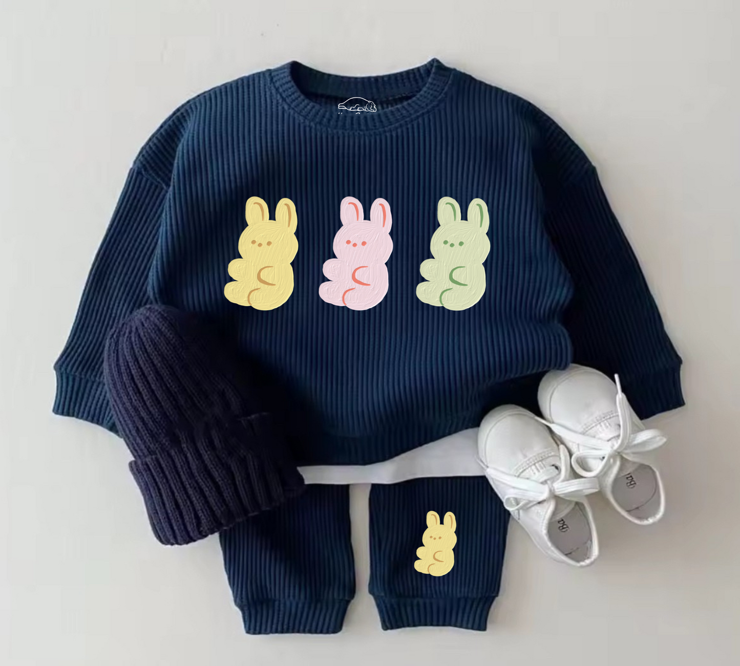 Baby Waffle Knit Jogger Outfit - Bunnies