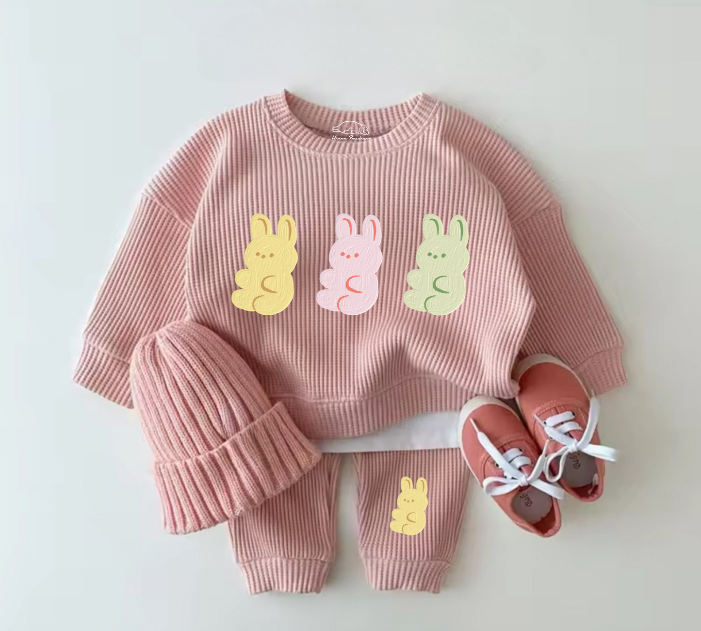 Baby Waffle Knit Jogger Outfit - Bunnies