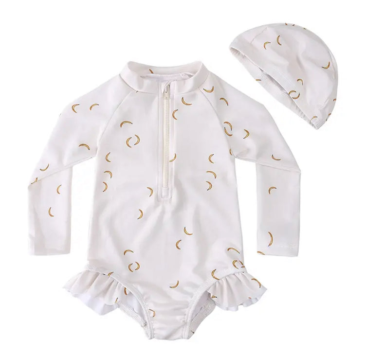 Baby Girl Floral & Moons One Piece Rash Guard Swimsuit Hippo Boutique