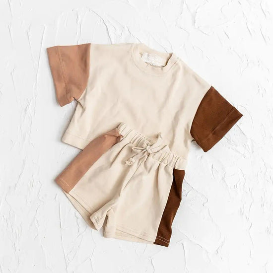 Baby & Toddler cotton color block t-shirt & shorts outfit Hippo Boutique