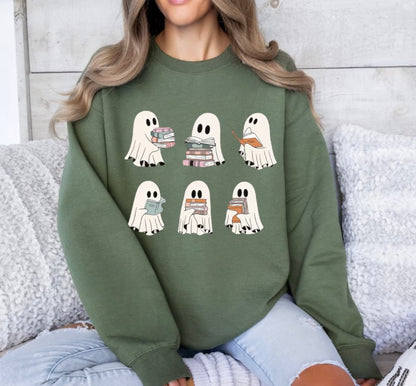 Halloween fleece crewneck Sweatshirts Reading Ghosts Hippo Boutique