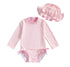 Newborn Baby & Toddler striped Zip Up Swimsuit with hat and bows Hippo Boutique