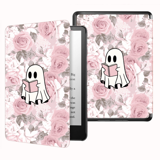 Ebook Shell Case - Reading Ghost & Pink Roses Hippo Boutique