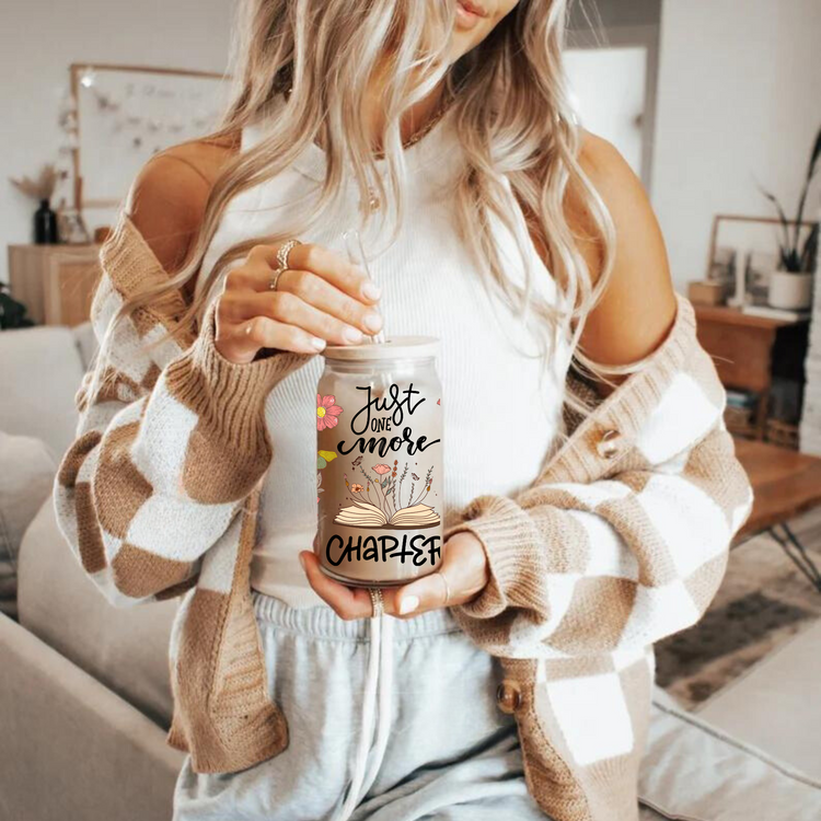 Just One More Chapter Bookish Glass Tumbler Cups Hippo Boutique