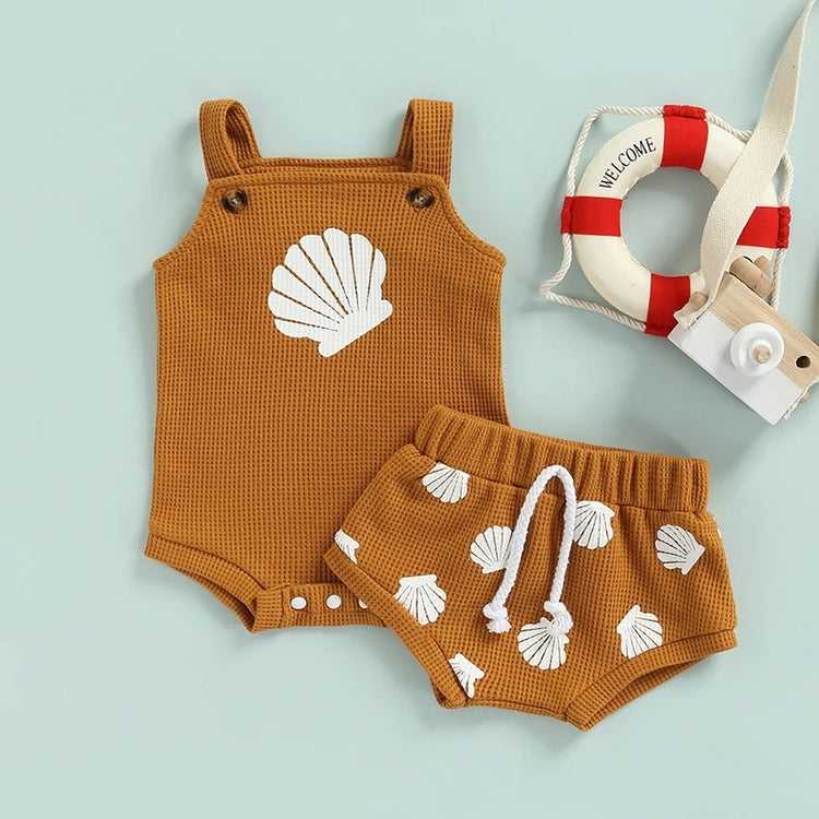 Sea Shell Baby Outfit set top and bummies Hippo Boutique