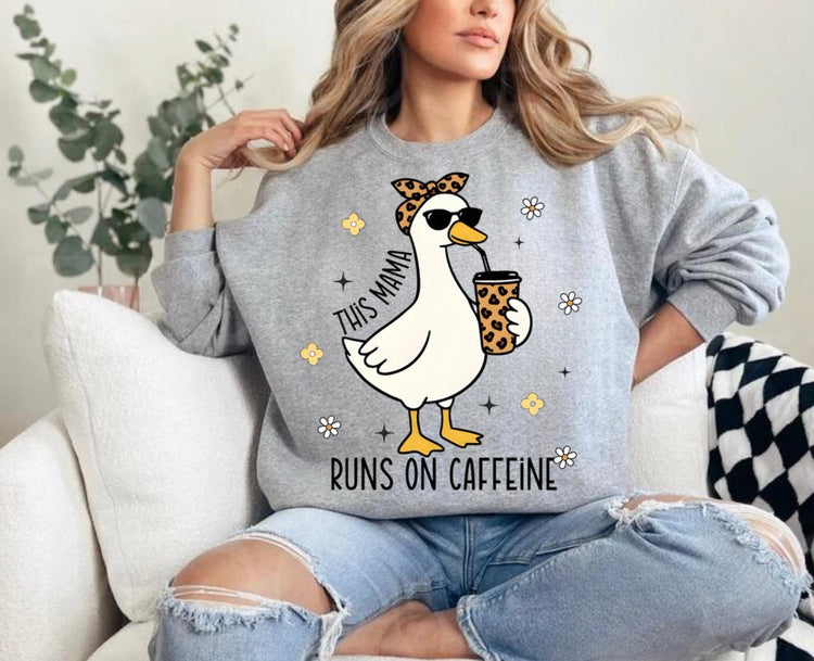 T-Shirts Sweatshirts & Hoodies - This Mama Runs on Caffeine Leopard Goose Hippo Boutique