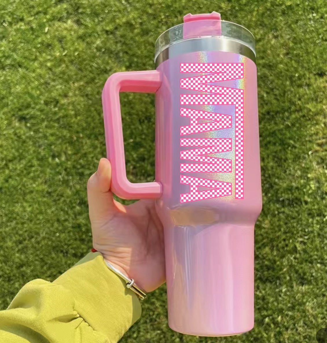 Racing Mama 40oz Insulated Tumbler with Handle and straw Hippo boutique