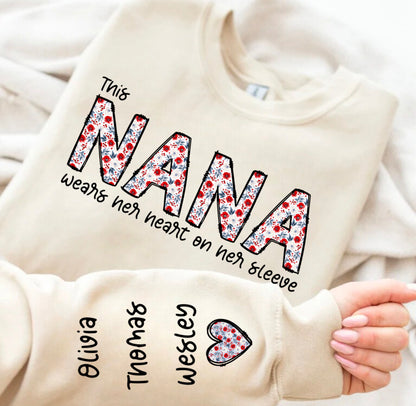 Custom Floral Nana Sweatshirt with children’s name on sleeve Hippo Boutique