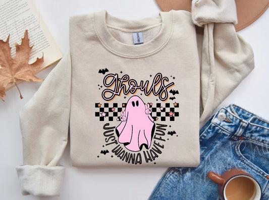 Ghouls Just Halloween Wanna Have Fun Women’s fleece crewneck Sweatshirts Hippo Boutique