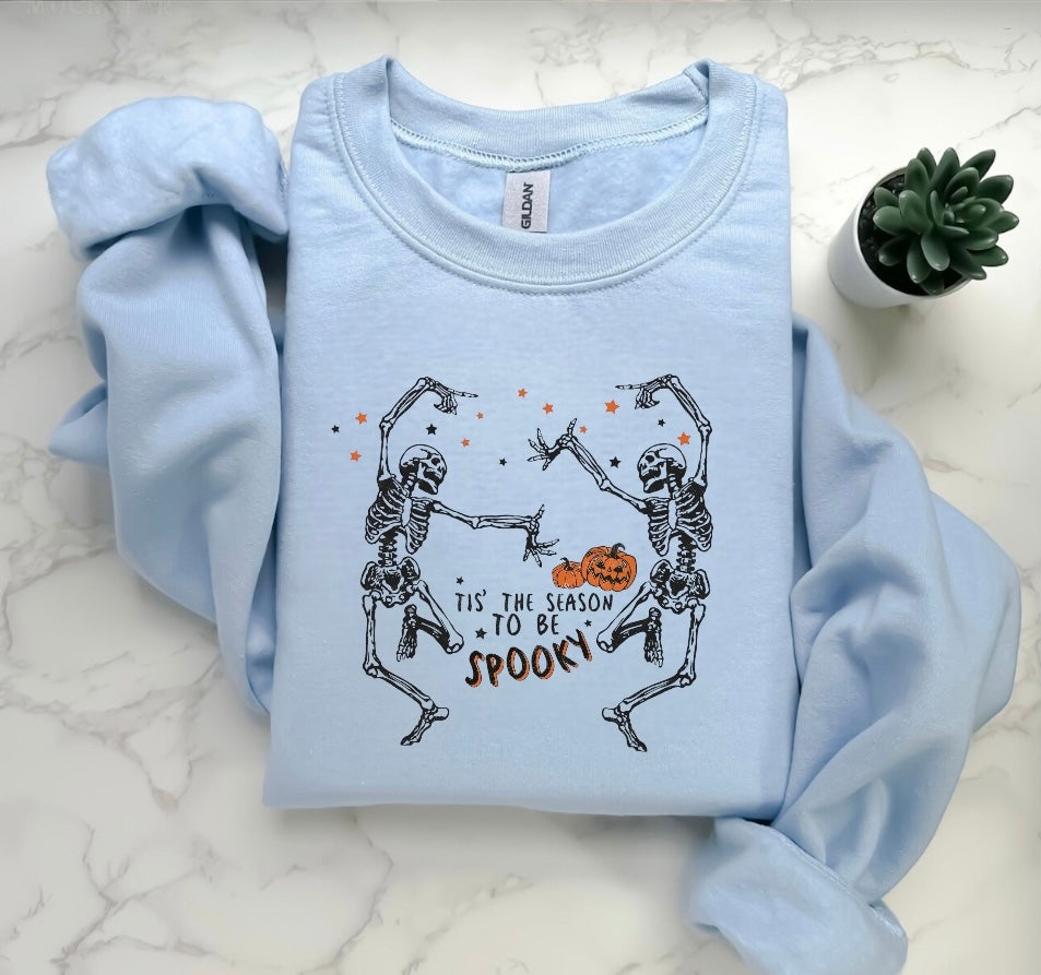 Halloween Tis the Season to Be Spooky Skeleton Women’s fleece crewneck Sweatshirts Hippo Boutique