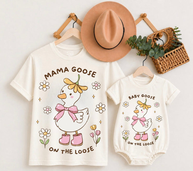 Mama & Mini Matching T-Shirts & Romper - Goose on the loose Hippo Boutique