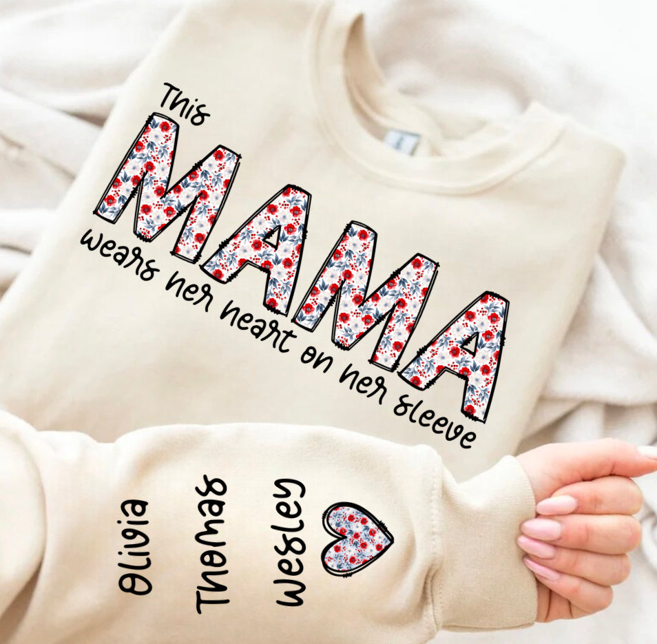 Custom Floral Mama Sweatshirt with children’s name on sleeve Hippo Boutique