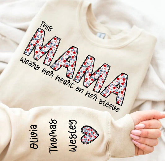 Custom Floral Mama Sweatshirt with children’s name on sleeve Hippo Boutique