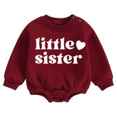 Little Sister Soft warm fleece Baby Oversized Sweatshirt Romper Hippo Boutique